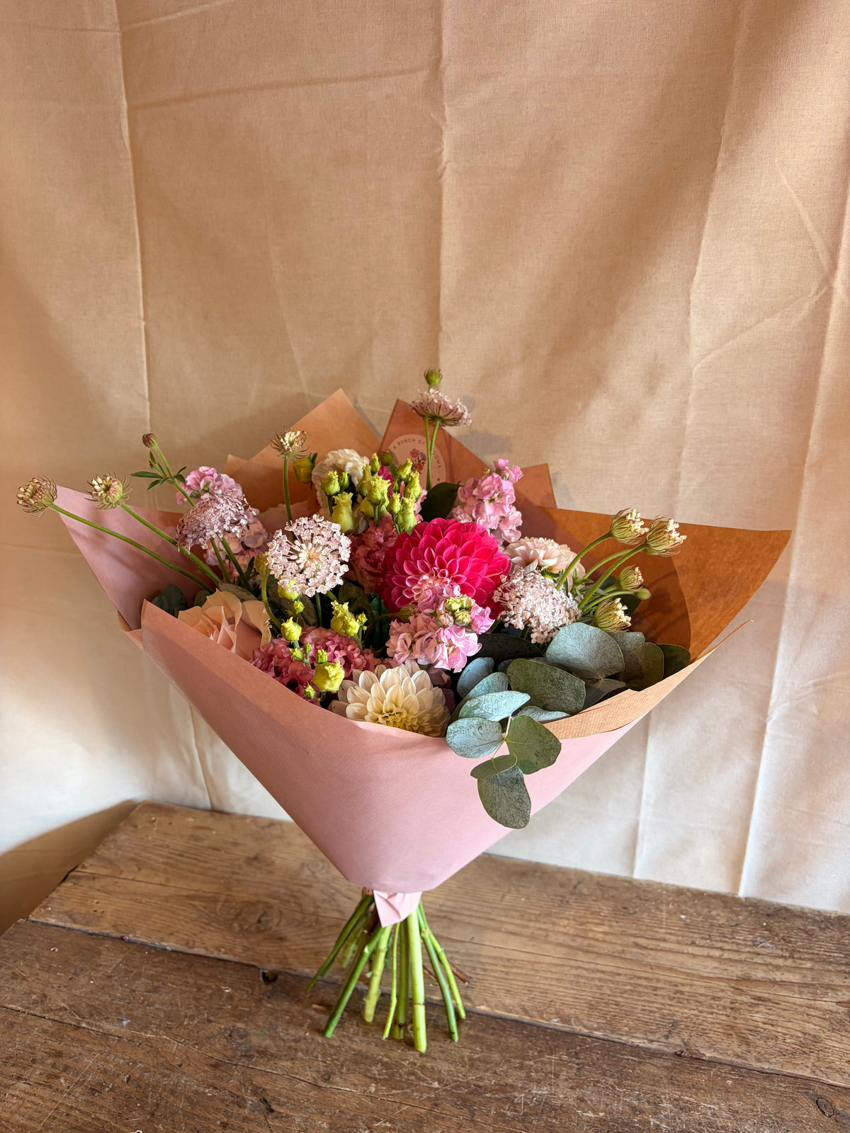 Pink seasonal bouquet arranged by A Bunch of Blooms