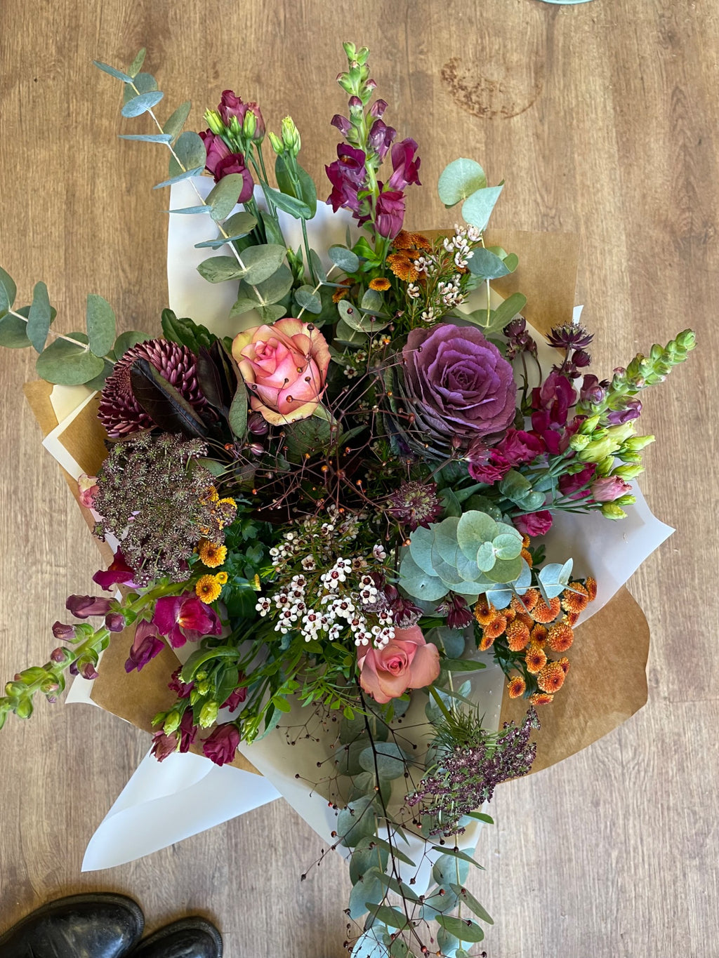 Natural autumn flower bouquet with seasonal flowers